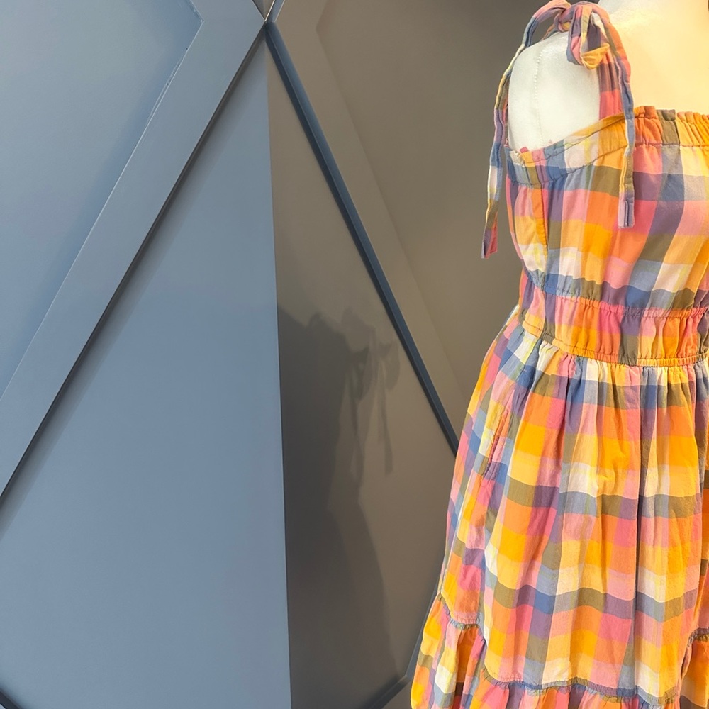 Colorful Plaid Midi Dress with Tie Straps - Picture 3 of 5